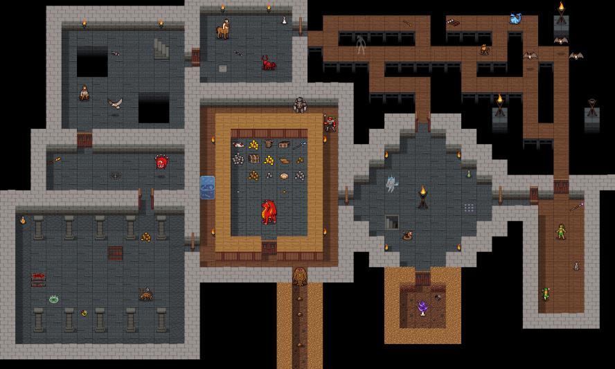 Figur 4 Roguelike exempelbana av DragonDePlatino Som en positiv sideffekt av PCG för bangenerering kan en stor del av bandesignen utelämnas eftersom dessa genereras automatiskt istället för att