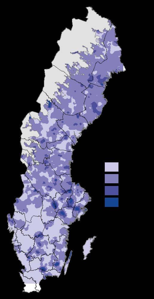 Figur 9. Lingon- och blåbärsmarker, ju starkare kulör desto mer kg bär per ha. Figure 9.