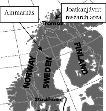 Methods The field work of this thesis was performed in three different study areas shown in Figure 1 and 2: Ammarnäs in southern Lapland (Sweden), Joatkanjavrit research area in Finnmark (Norway) and