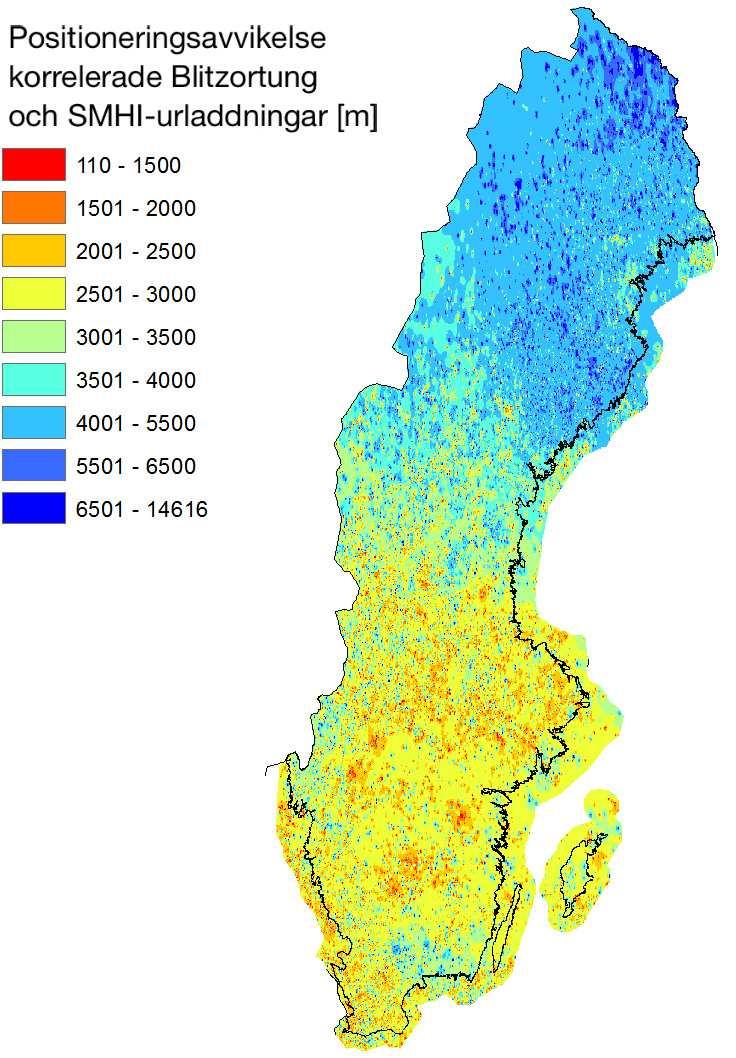 8.2.1 Positioneringsosäkerhet I korrelationsproceduren beräknades vilka urladdningar som systemen uppfattade som samma urladdning.