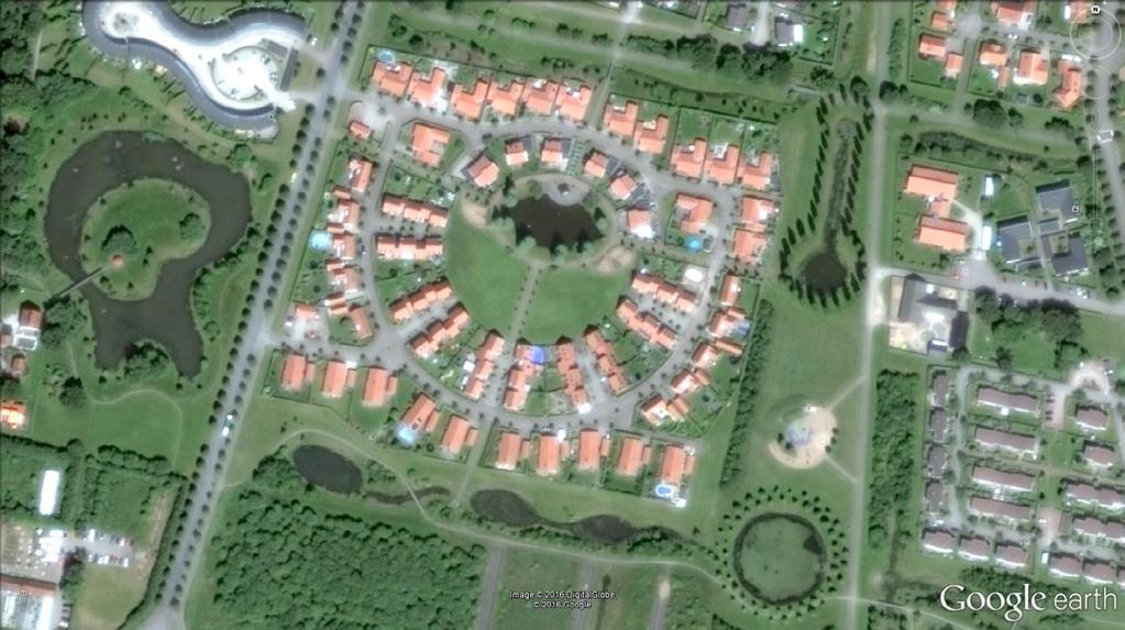 Figur 3. Flygbild över det utvalda våtmarksområdet i Mariastaden. Bildens bredd motsvarar 630 meter.