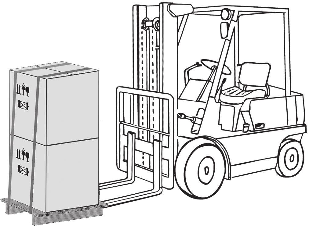Transport av topp eller sidoanslutet aggregatet med gaffeltruck eller handtruck Bild 2 a Bild 2 b 2 a Aggregatet transporteras med handtruck på