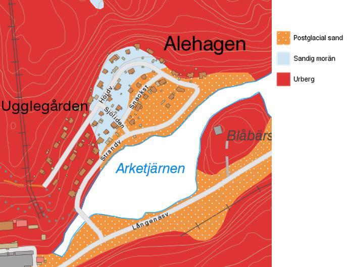 Uppdragsnr: 706078 Geoteknisk utredning för detaljplan inom Alhagen, Mölnlycke 7 (8) Figur 7.1 Utsnitt av jordartskartan.