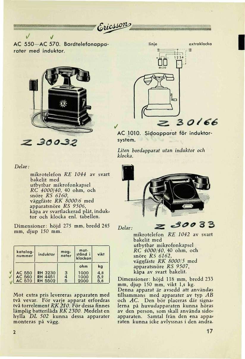 AC 550 AC 570. Bordtelefonapparater med induktor.