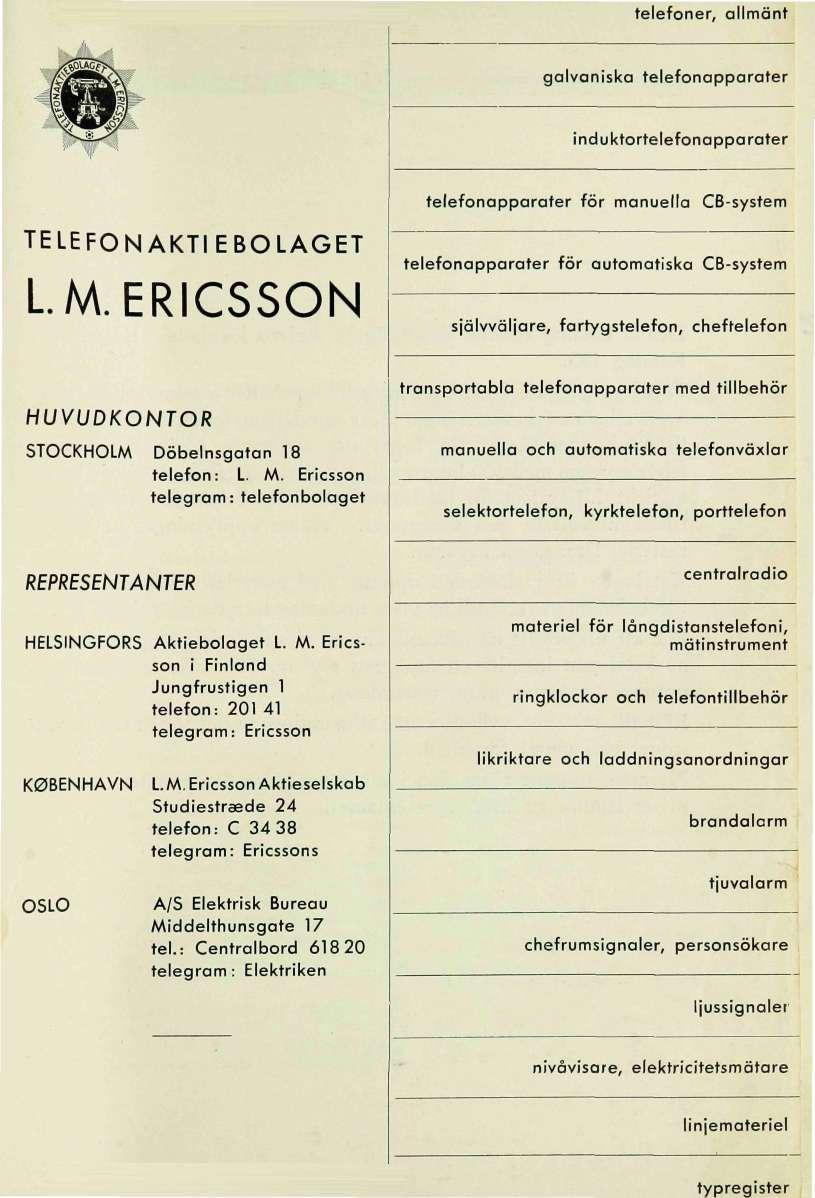 telefoner, allmänt typregister galvaniska telefonapparater induktortelefonapparater TELEFONAKTIEBOLAGET LM.