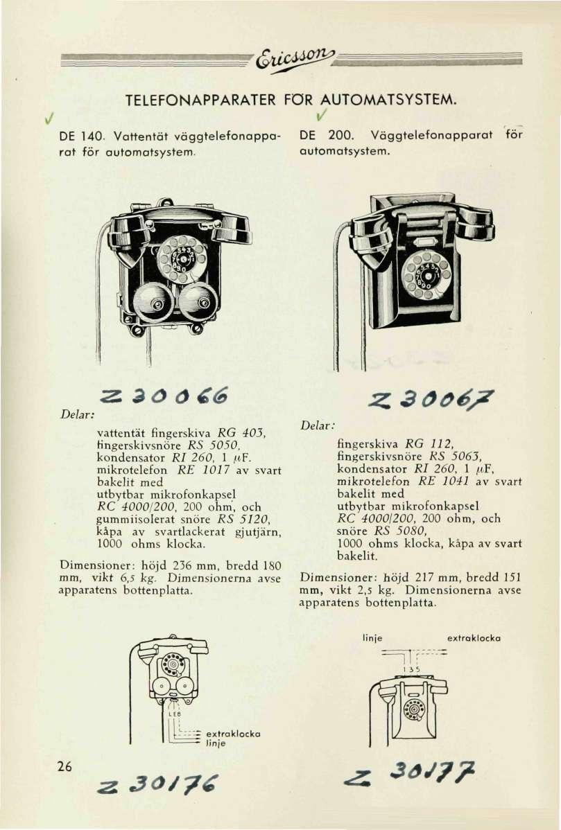 J &*o^$2>i TELEFONAPPARATER FOR AUTOMATSYSTEM. DE 140. Vattentät väggtelefonappa- DE 200. Väggtelefonapparat for rot för automatsystem.