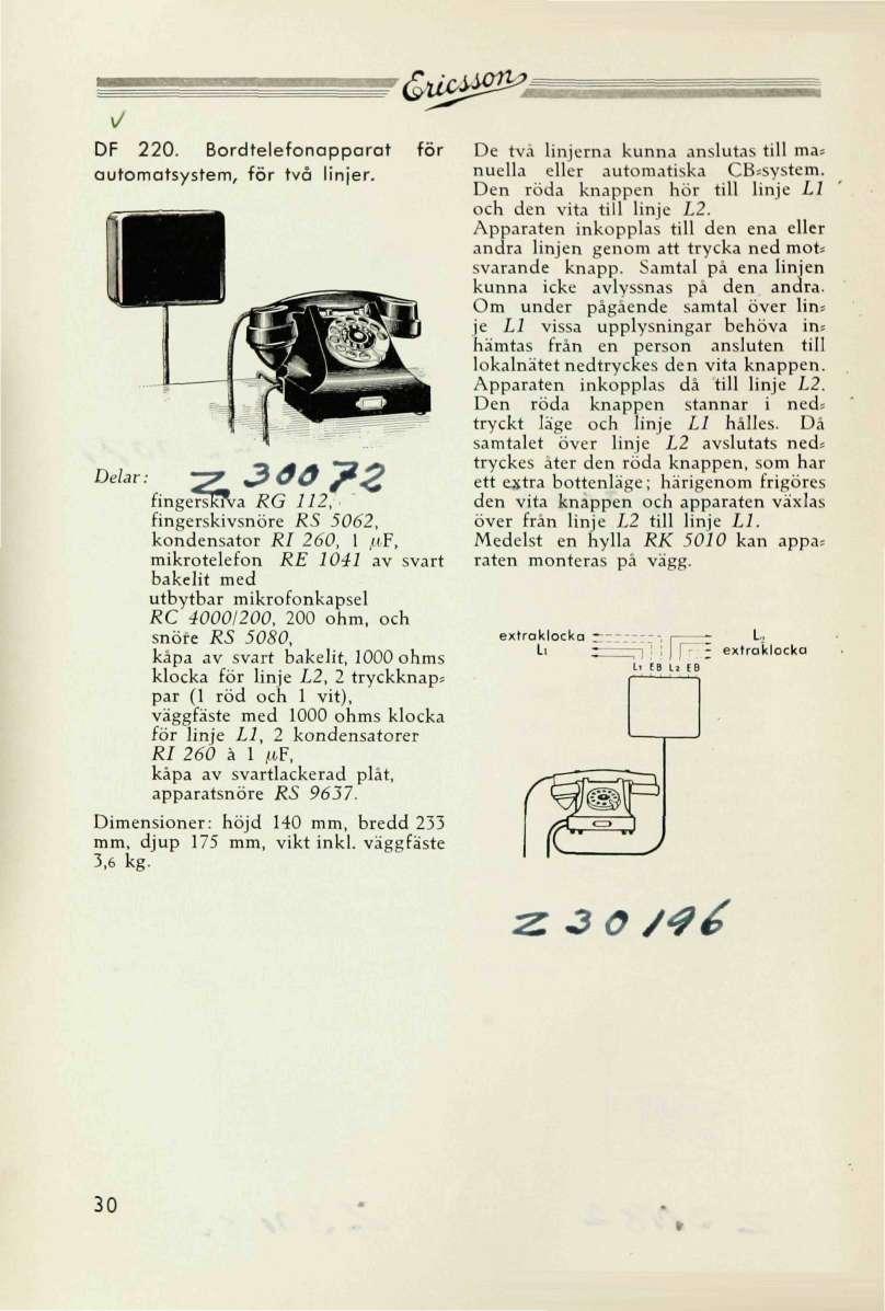 i/ DF 220. Bordtelefonapparat automatsystem, för två linjer. Delar: ^ 3 Öö?