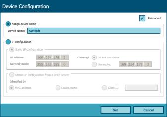 check of the ET 200 module configuration Configuring PROFINET devices Set IP address and device