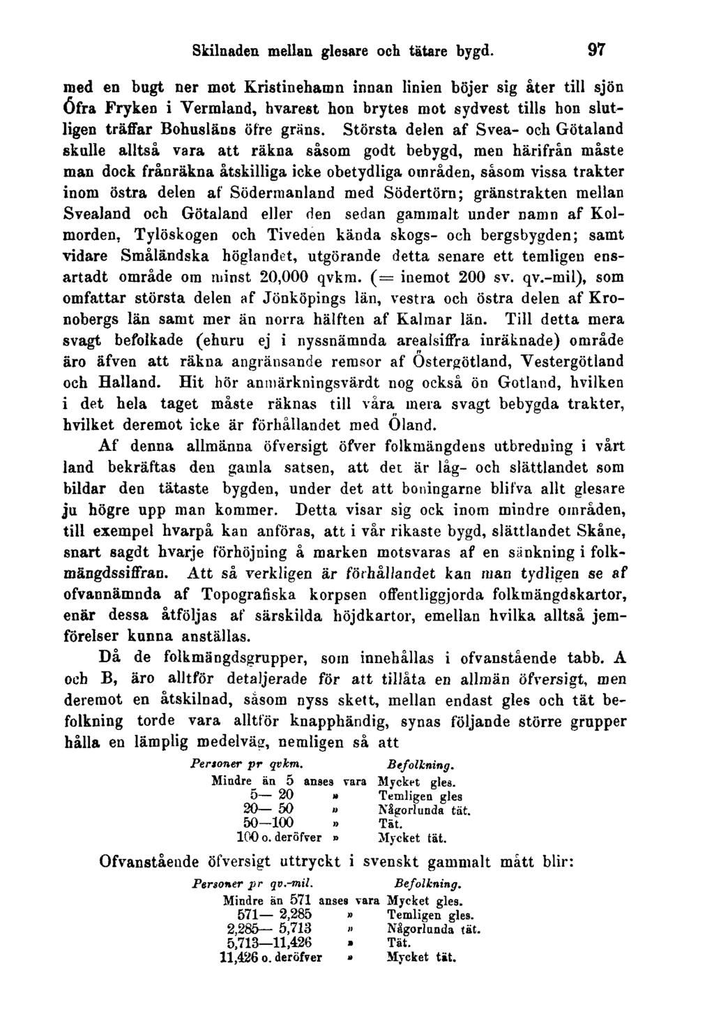 Skilnaden mellan glesare och tätare bygd.
