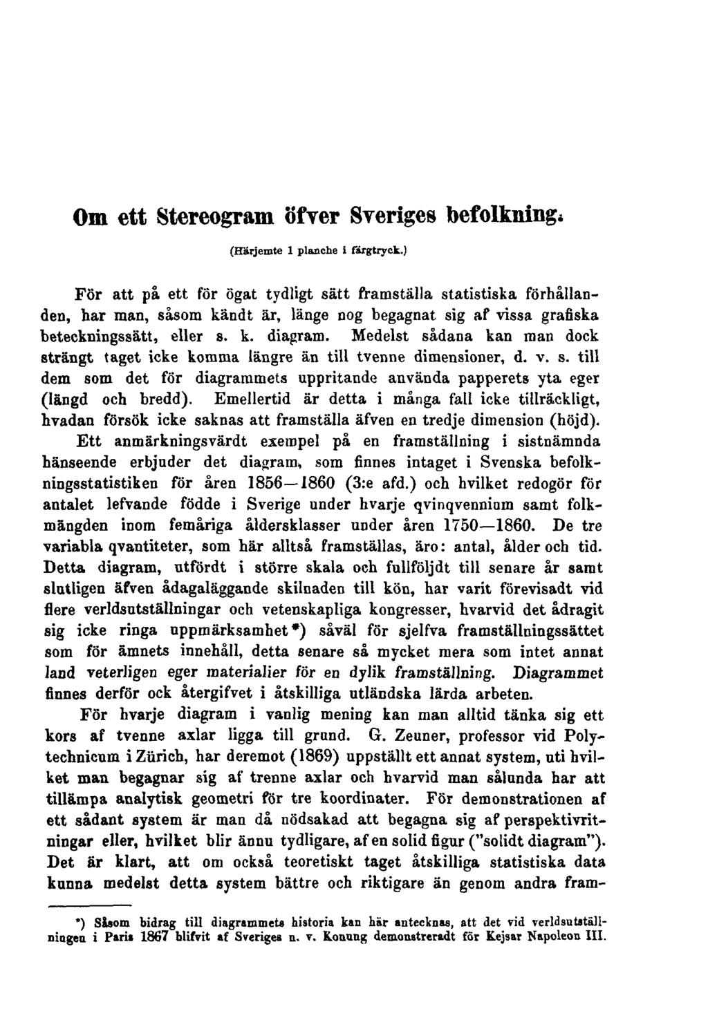 Om ett Stereogram öfver Sveriges befolkning. (Härjemte 1 planche i färgtryck.
