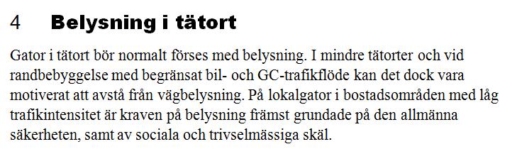 Luminansklass beroende på väg- och