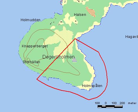 Karta över naturreservatet Degeröholmen.