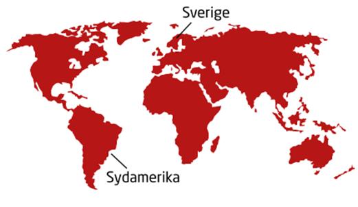 SIDAN 5 Karta världsdelar/länder I faktaboken presenterar man marsvinets ursprung och berättar att djuret spred sig över världen med hjälp av båtfärder över Atlanten.