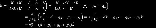 Realkapital ackumuleras även i denna modell enligt ekvation 3.