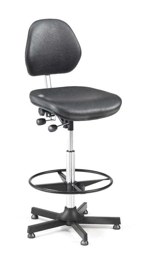 6-16 3-11 Arbetsstol Arbetsstol med stoppad sits och rygg, klädd med slitstarkt konstläder. Kan fås i hög modell med fotring och glidfötter samt i lågt utförande med hjul.