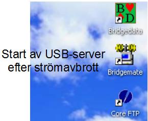 SVANTE JOHNSSON PM 2017-05-17 4 (5) Reservrutin vid strömavbrott Om det har varit strömavbrott under spel och uppgifter har lagrats i USB-server med BCS-programmet (Bridgemate Control Software) under