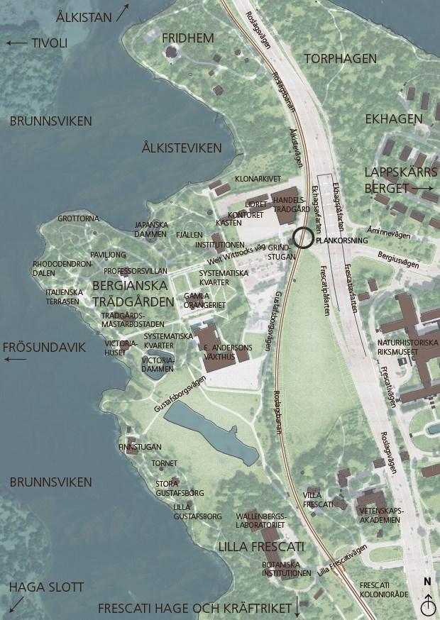 Remissammanställning Ärendet Öster om Bergianska trädgården finns en plankorsning mellan Roslagsbanan och Ålkistevägen.