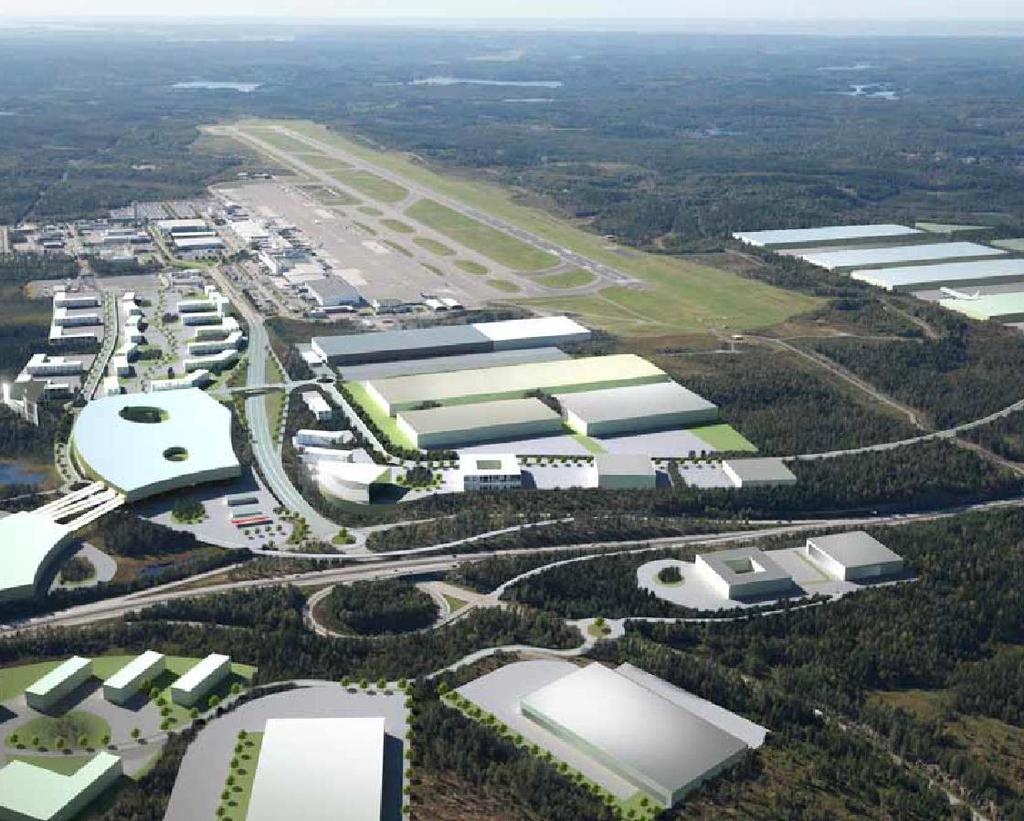 Vy över Airport City från norr vid full utbyggnad (Källa: Airport City program och konsekvenser, Härryda