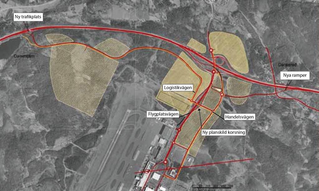 1.2 Syfte 4 (16) Syftet med denna utredning är att presentera ett trafikförslag för den planskilda korsningen som ska byggas över Flygplatsvägen med anslutning i delområde centrum och delområde öster.