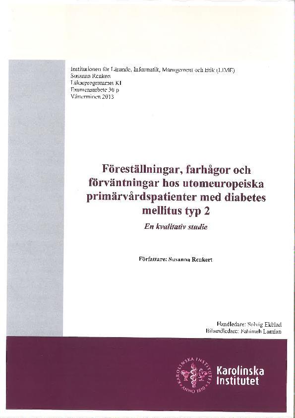 Master i medicin (Susanna Renkert) Ett av huvudfynden var att intervjupersonerna föreställde sig att psykisk ohälsa hade givit dem DM2,