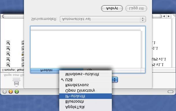 Nätverksutskrift från Macintosh f (Mac OS X 10.2.4 till 10.3.x) Välj IP-utskrift. (Mac OS X 10.4) Välj IP-skrivare.