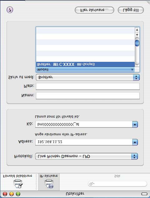 Till exempel, välj Brother DCP- 7045N BR-Script3. (Mac OS X 10.2.