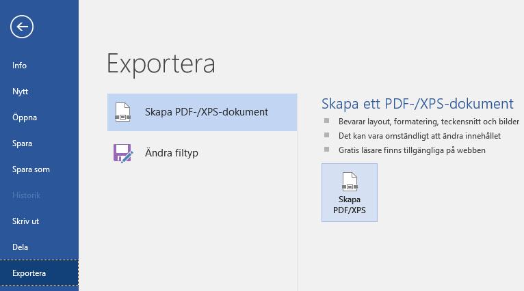 6.3 Konvertera och spara som PDF Du kan använda Office-programmen för att spara eller konvertera filer till PDF-format så att du kan dela dem eller skriva ut dem med kommersiella skrivare.