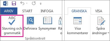 Om du vill aktivera stavningskontrollen igen gör du på samma sätt fast nu markerar du kryssrutan Kontrollera stavning medan