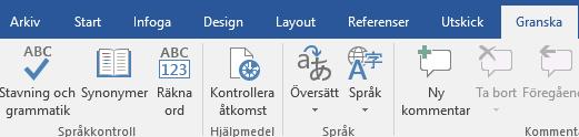 stavningskontrollera manuellt Om du vill stavningskontrollera manuellt klickar du på Granska > Stavning och grammatik.