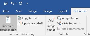 10 Innehållsförteckning Du skapar en innehållsförteckning genom att använda rubrikformat t.ex. Rubrik 1, Rubrik 2 och Rubrik 3 på den text du vill ta med i innehållsförteckningen.