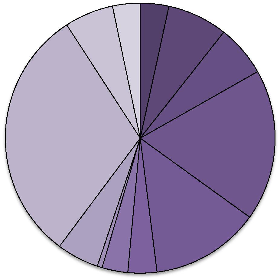 Figur 4 nedan illustrerar näringsgrenarnas fördelning av de inom området arbetande, där de två största branschgrupperingarna framträder tydligt; dels samhälleliga tjänster med 30,6 procent av de inom