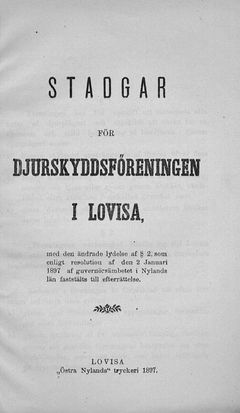 STADGAR DJURSKYDDSFÖRENINGEN I I.NVIBH.