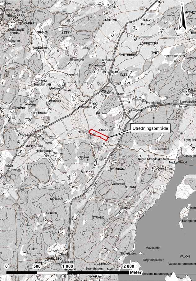 6 Bohusläns museum Rapport 2010:55 Figure 2. Section of GSD-Property map with the location of the investigation area marked. Scale 1:20 000.