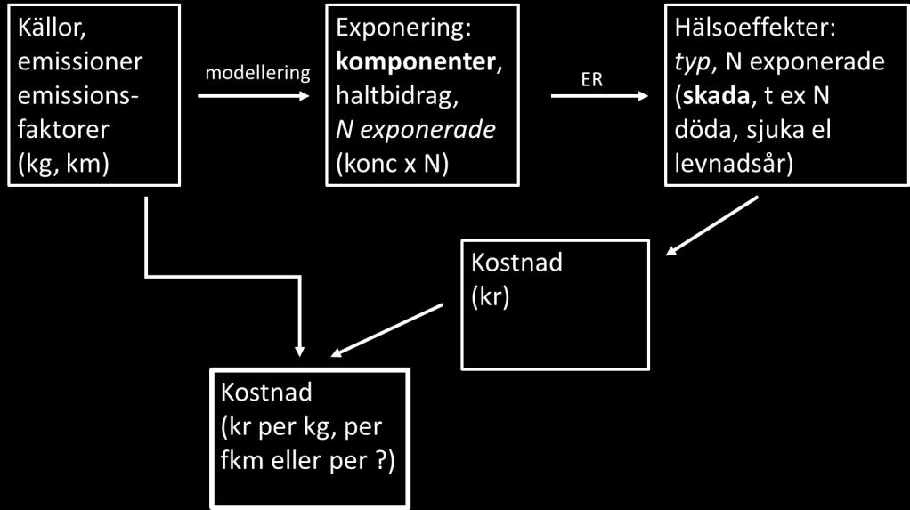 skattning på den marginella skadekostnaden, dvs. hur mycket skadekostnaden förändras vid en liten ökning eller minskning av utsläppen.