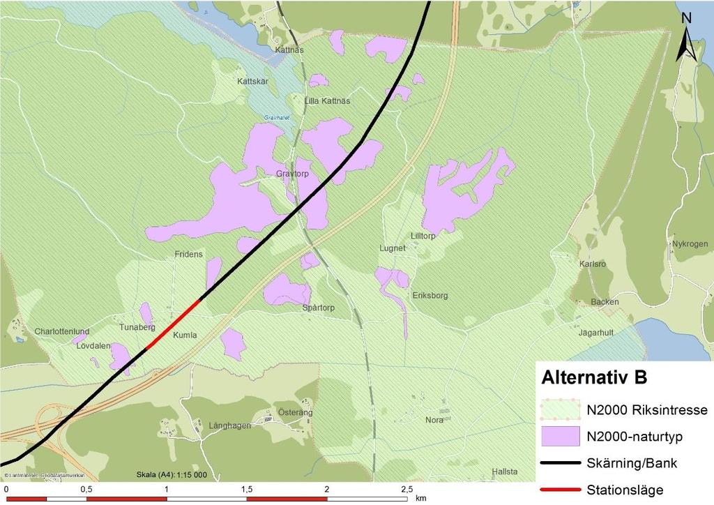 Figur 5 - Alternativ B genom Tullgarn Natura 2000.