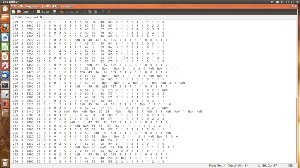 KORT OM BESKRIVANDE STATISTIK. BIRTH DATA FIGUR: Filen (fragment) birth.