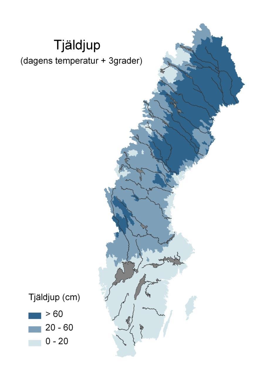 Simulerat medeltjäldjup i mars månad.