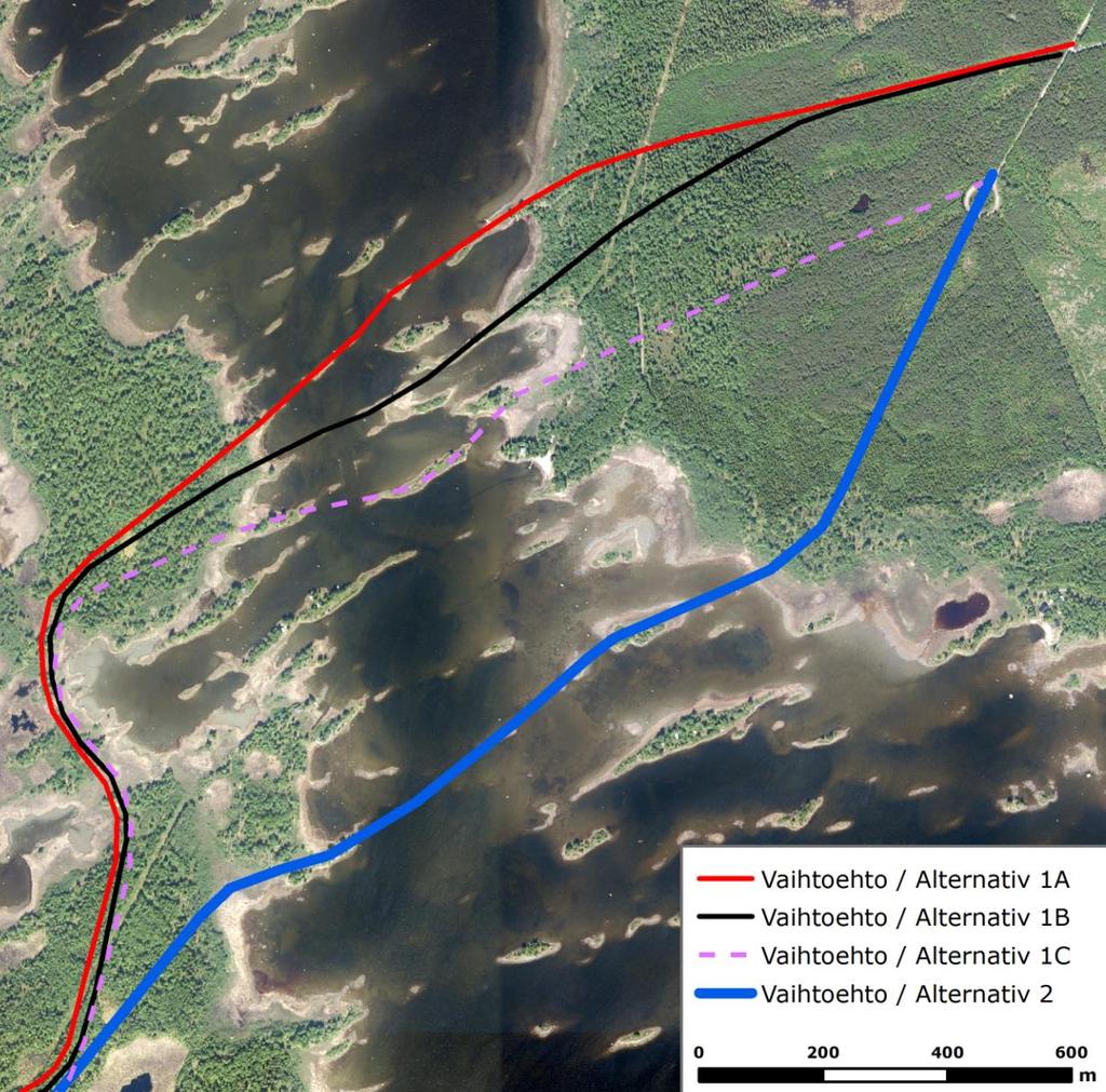 FCG DESIGN OCH PLANERING AB Korsholms världsarvsväg 37 (65) De övriga delarna av de planerade vägalternativen (Grundskat - Udden) befinner sig i ett område med få träd, havsområde och
