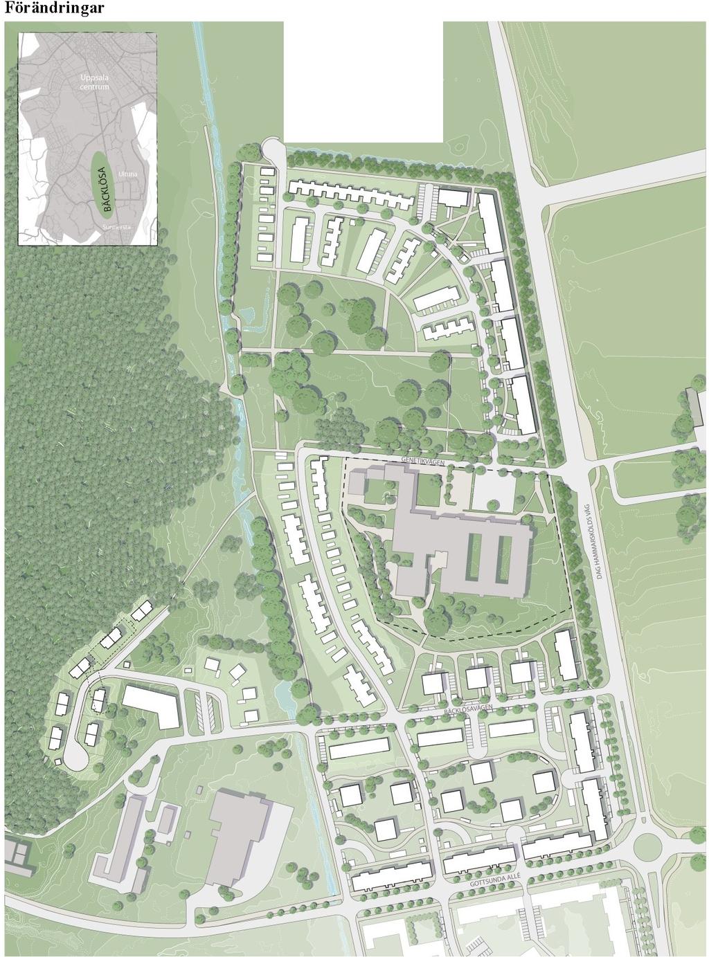 BÄCKLÖSA Illustration som visar hur bebyggelsen inom planområdet