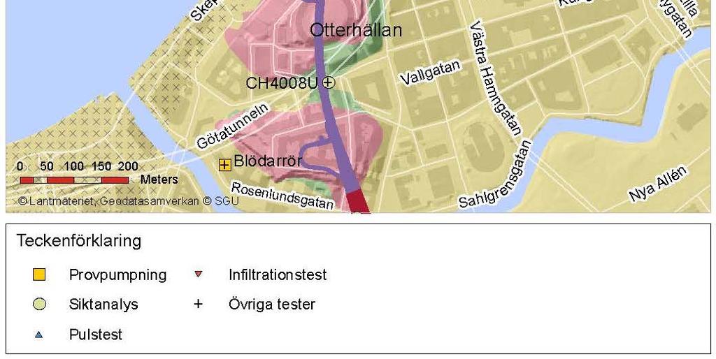 Transmissiviteten utvärderades dels lokalt (Tlokalt, 20-40 meter från pumpbrunnen) och dels regionalt (Tregionalt, övriga rör i undersökningsområdet) (SWECO VBB VIAK, 2001).