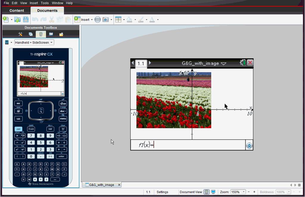 Fånga bilder i handenhetsläge I arbetsfältet Dokument kan du använda funktionen DragScreen för att fånga emulatorskärmen eller sidoskärmen när TI-SmartView -emulatorn är aktiv.