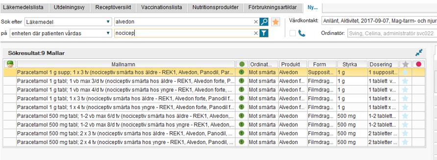 Läkemedel - Ändring av hur sökresultatet presenteras för mallar i Ny-fliken Från och med tisdag 10 oktober ändras kolumnordningen vid sökningar i Ny-fliken i läkemedelsmodulen.