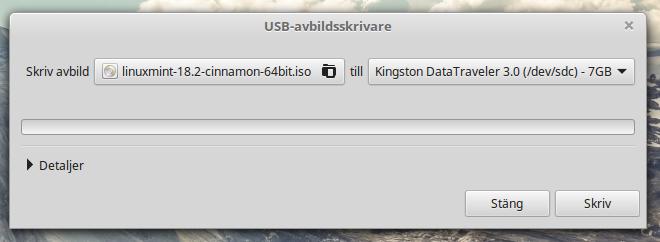 Skriv ISO-filen till ett USB-minne Istället för att använda en DVD som installationsmedia så kan man använda ett USB-minne vilket kan behövas eftersom många nya datorer inte har någon optisk enhet.