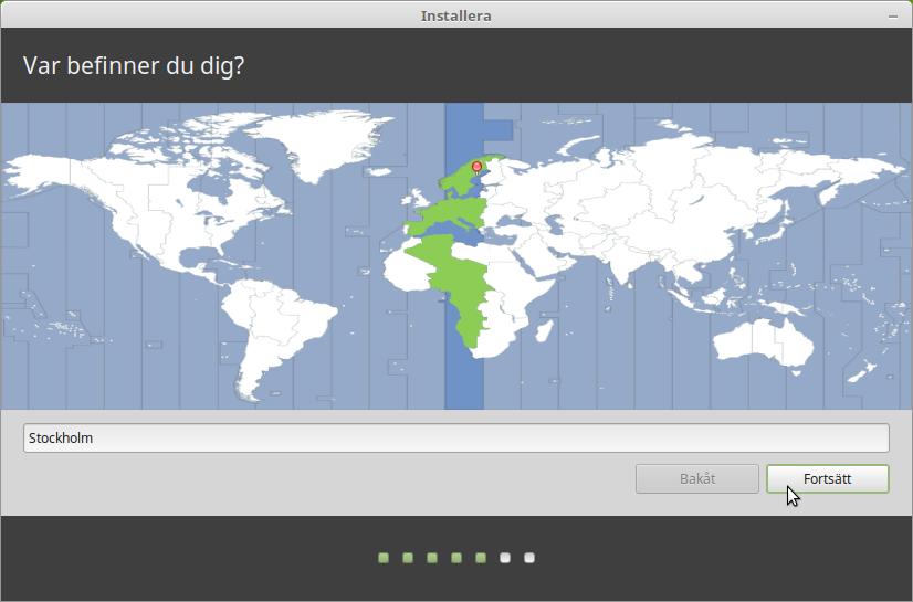 Medan installationen pågår så ställer programmet några frågor: Syftet med detta steg är att avgöra vilken tidszon du befinner dig i.
