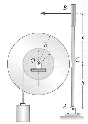 4. En tyngd T med massan m firas ned med hjälp av en romsanordning som estår av en cylinderformad trumma med radien R.
