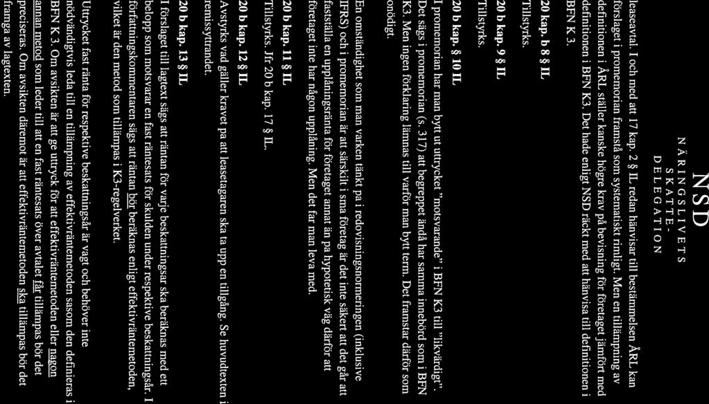 NSD DE LE G ATI ON leaseavtal. 1 och med att 17 kap. 2 IL redan hänvisar till bestämmelsen ÅRL kan förslaget i promemorian framstå som systematiskt rimligt.