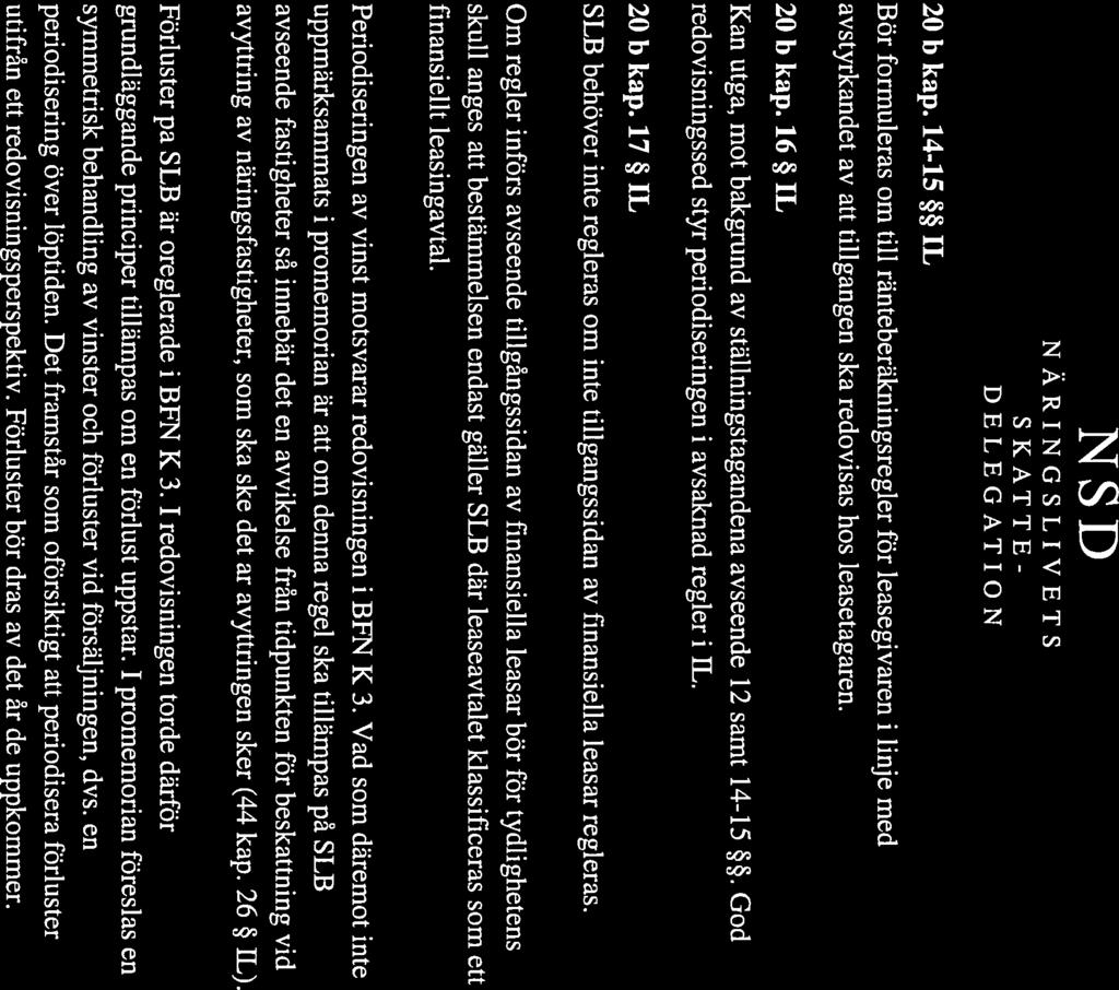 20b kap. 14-15 IL NSD Bör formuleras om till ränteberäkningsregler för leasegivaren i linje med avstyrkandet av att tillgången ska redovisas hos leasetagaren. 20 b kap.