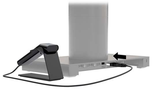 1 Använda streckkodsläsaren Ansluta streckkodsläsaren 1. Stäng av strömmen till datorn. 2. Anslut streckkodsläsarens USB-kabel till en USB Type-A-port på I/O-anslutningsbasen. Lästeknik 3.