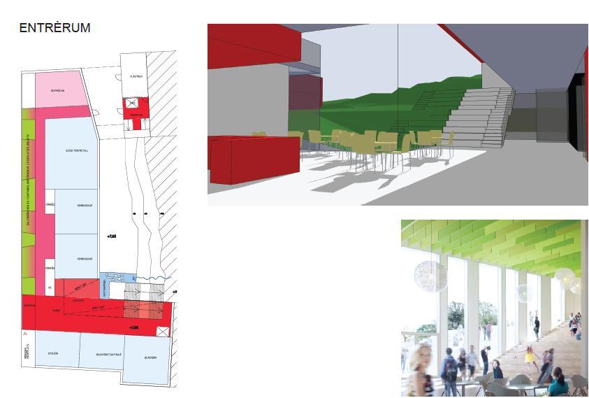 Arkitekternas presenterar Elin presenterar utvecklade planskisser och skisser på utemiljö. Skisserna skickas ut till alla gruppen för internt bruk.