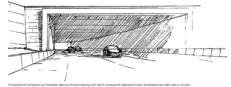 10 (19) S-Dp 2009-20807-54 mot vägbanan. Belysning på bro utformas lågt sittande för att minska ljusspridningen vid bostäderna. Principskiss för tunnelentré. Broutformning vid Hjulsta.